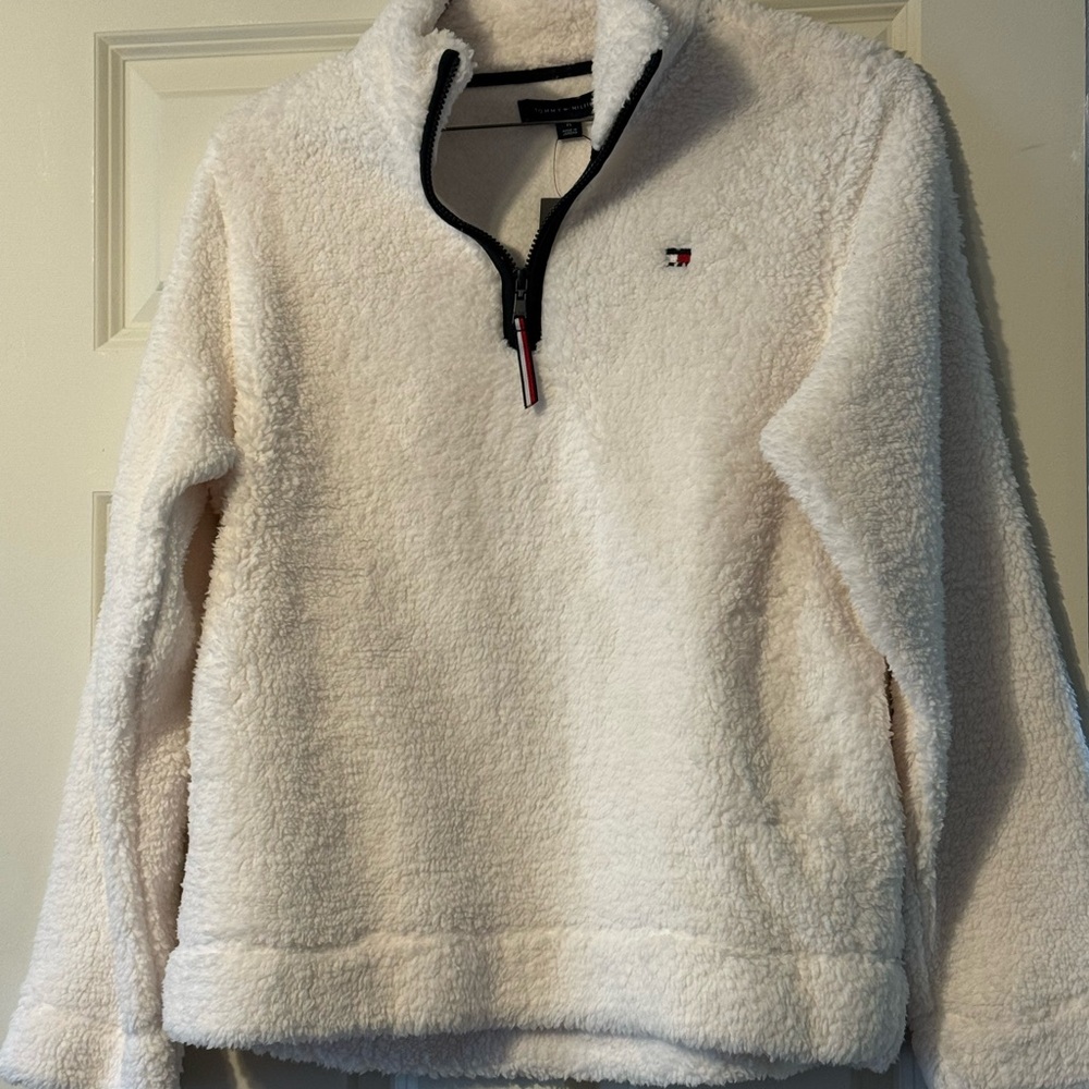 Tommy Hilfiger Cream Cowl Neck Sweater Plush Texture